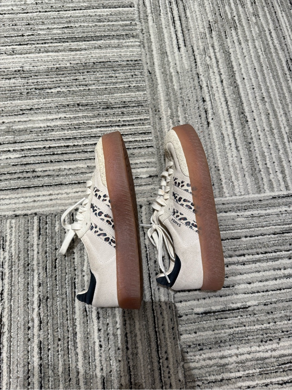 Adidas Samba Cream Suede Platform Sneakers with Leopard Stripes